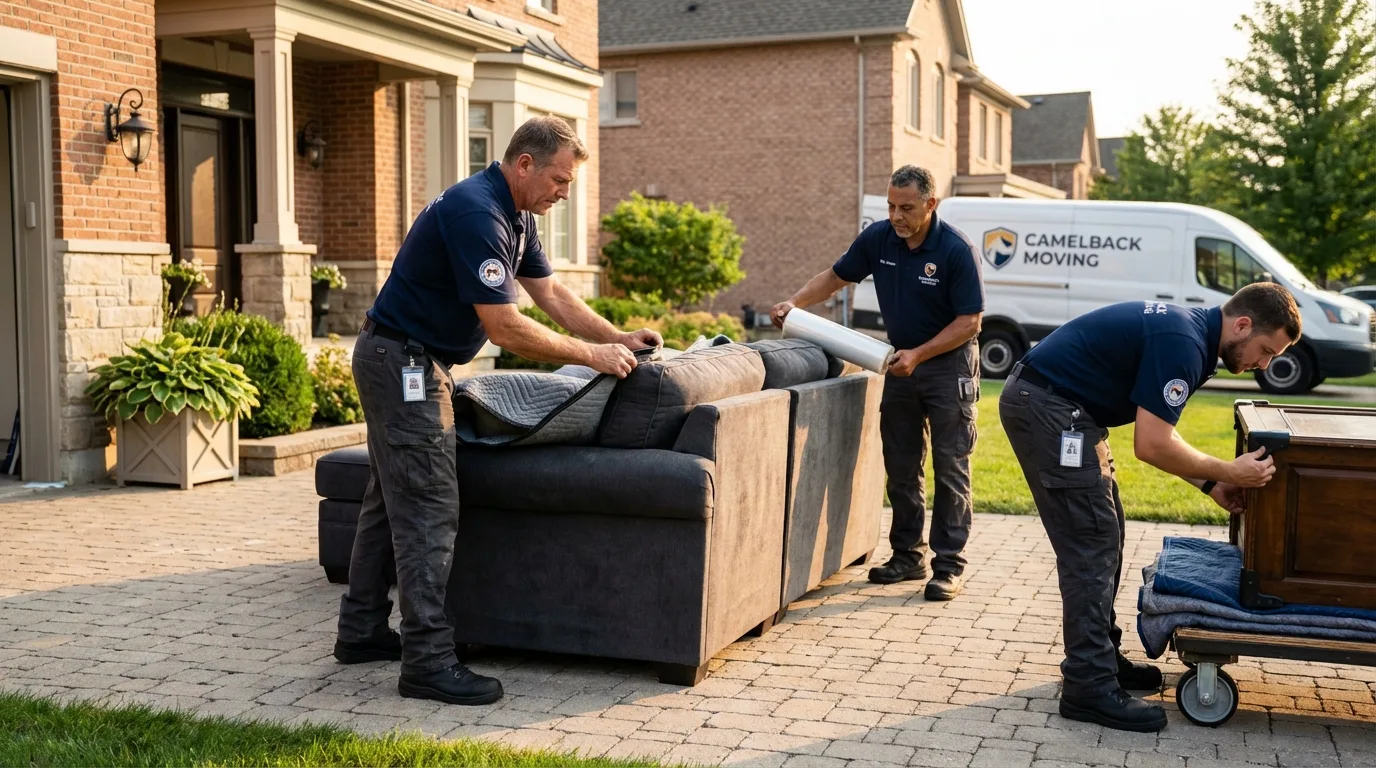 Large estate moving crew wrapping furniture in Mineola, TX